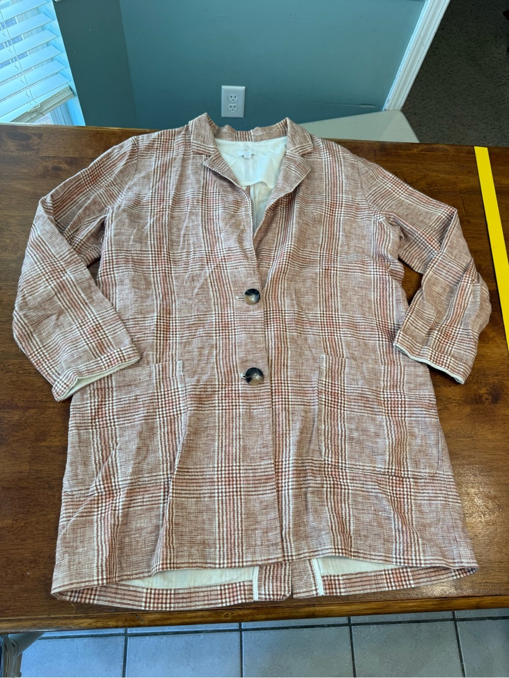 J.Jill Harper Linen Cotton Blazer Henna Plaid Relaxed Jacket Women L Tall Brown - Picture 1 of 12